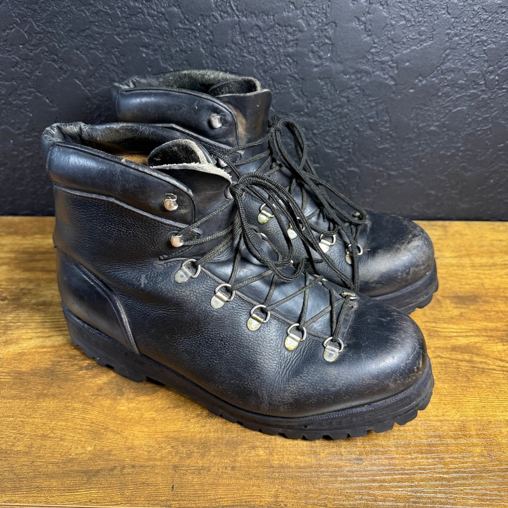 Raichle Montagna Black Leather Hiking Boots Vibram Lug Sole Mens Size 9